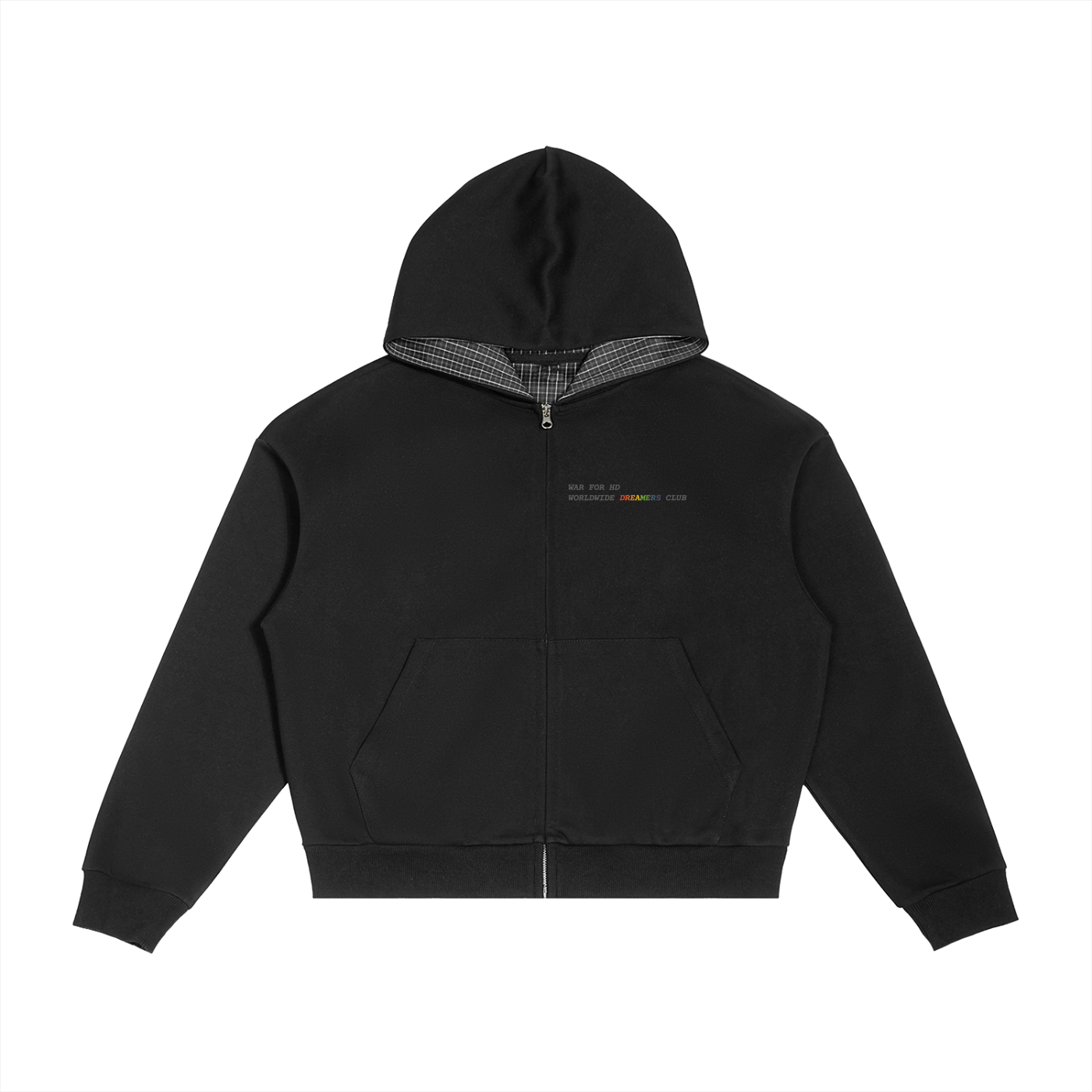 Worldwide Dreamers Club/Plaid Boxy Zip Hoodie