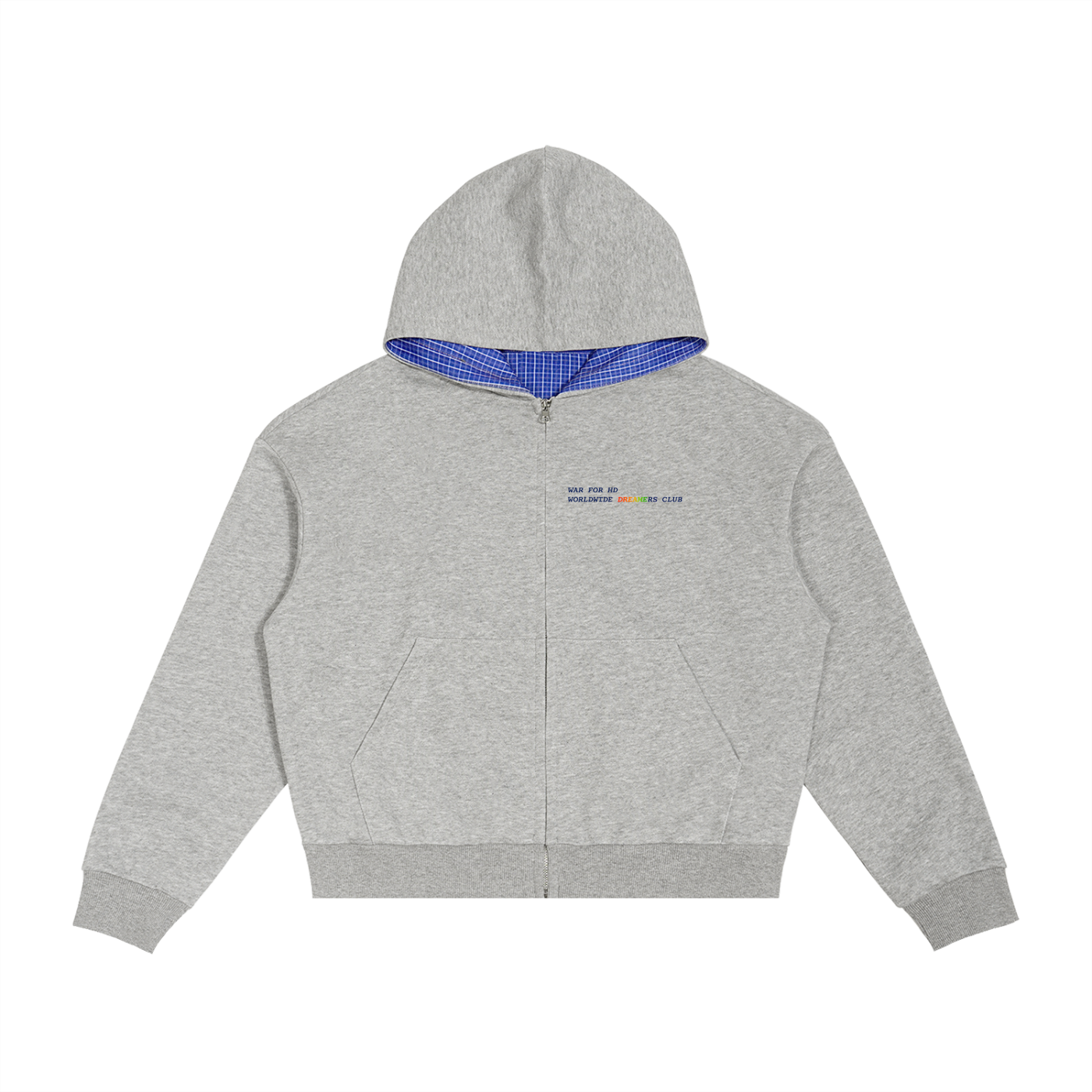 Worldwide Dreamers Club/Plaid Boxy Zip Hoodie