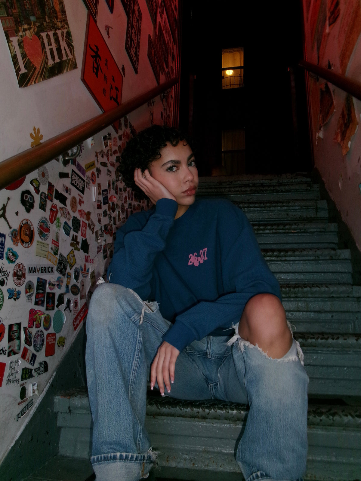 WAR FOR HD / WAFFLE KNIT THERMAL / NAVY BLOSSUM
